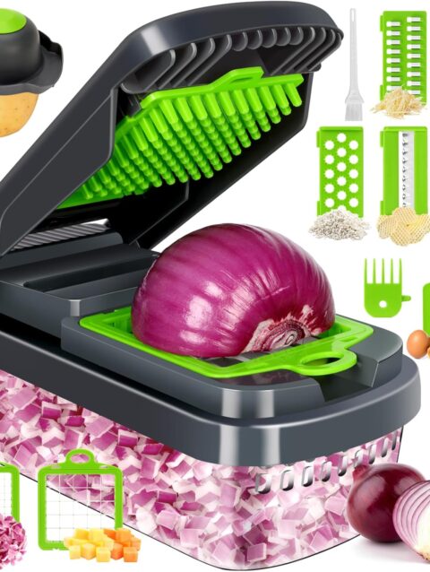 Yusshn Vegetable Chopper,12-in-1 Multifunctional Food Chopper,Professional Onion Chopper with 7 Blades,Vegetable Cutter with Container for Salad,Potato...